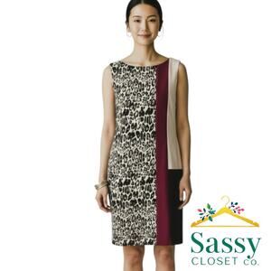 ✨ ANN TAYLOR Leopard Print Colorblock Sheath Dress 12P Petite EUC 🐆